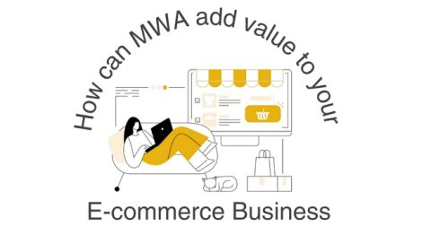 E-commerce business owner reclined on sofa with a screen shaped though bubble of them planning their e-commerce strategy.